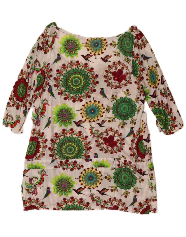 Desigual Dame 3/4 ærmet bluse Top UK 14 Large Multicolored Floral