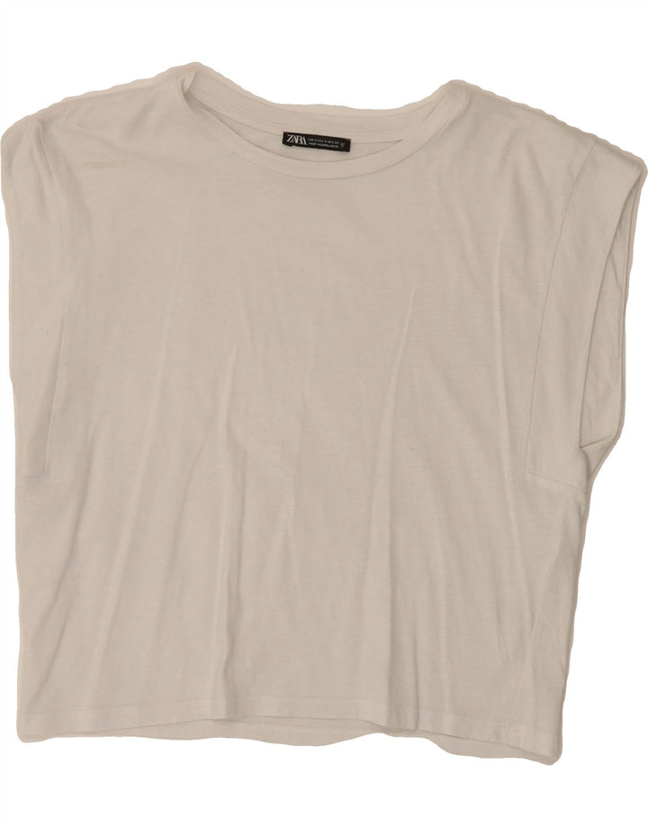 ZARA Womens Crop T-Shirt Top UK 10 Small White Vintage Zara and Second-Hand Zara from Messina Hembry 
