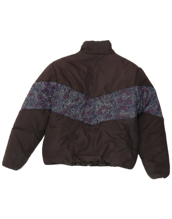 Fila Dame Loose Fit Polstret Jakke UK 14 Medium Sort Paisley Polyester