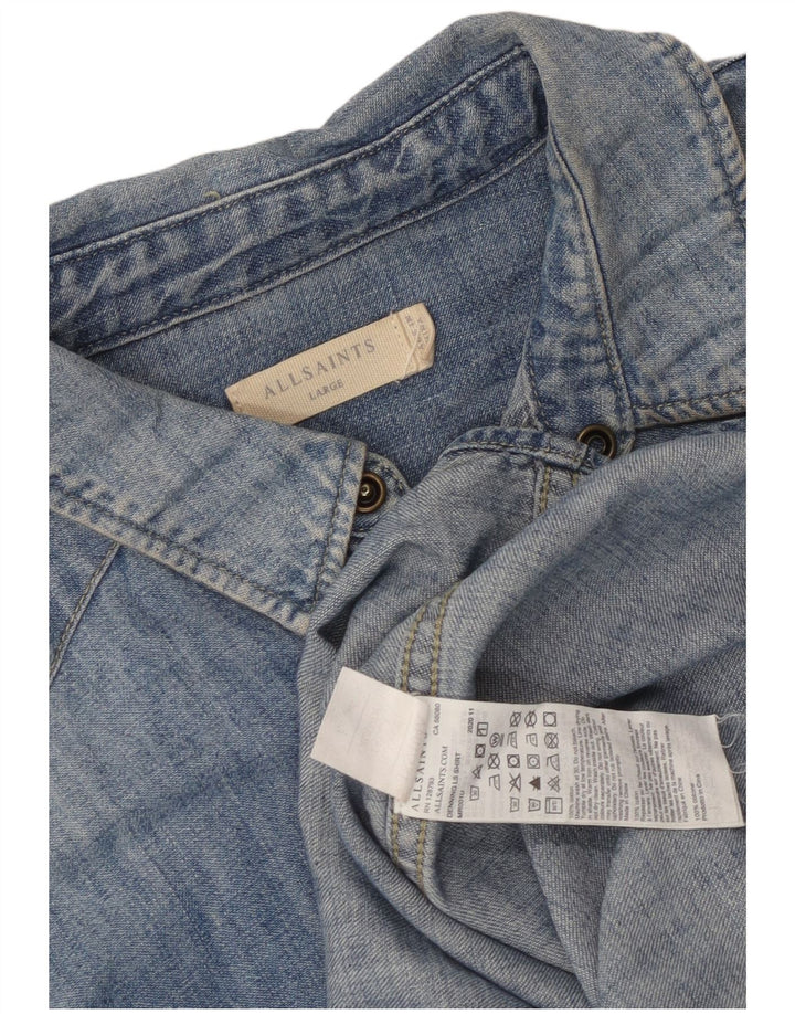 All Saints Herre Denim Skjorte Stor Blå Bomuld
