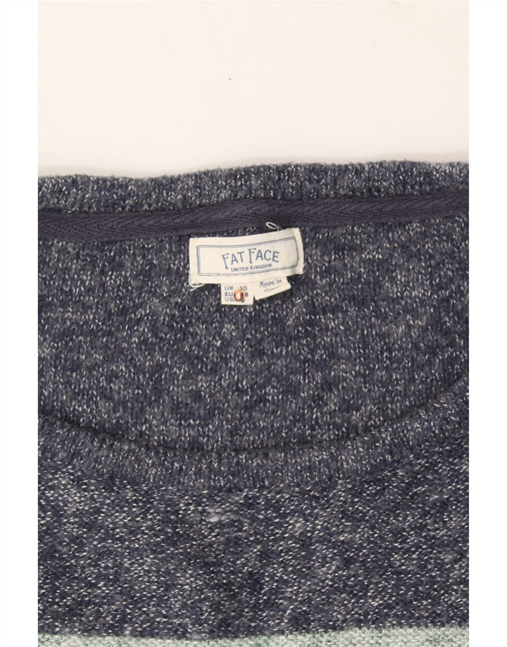 FAT FACE Womens Boat Neck Jumper Sweater UK 10 Small Grey Striped Vintage Fat Face and Second-Hand Fat Face from Messina Hembry 