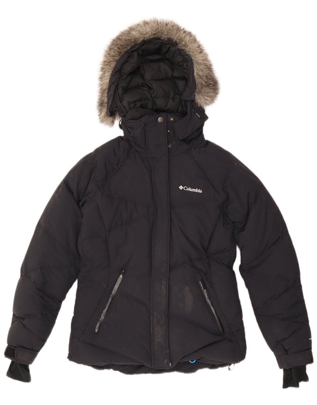 COLUMBIA Dame Omni-Heat polstret jakke med hætte UK 10 lille marineblå nylon