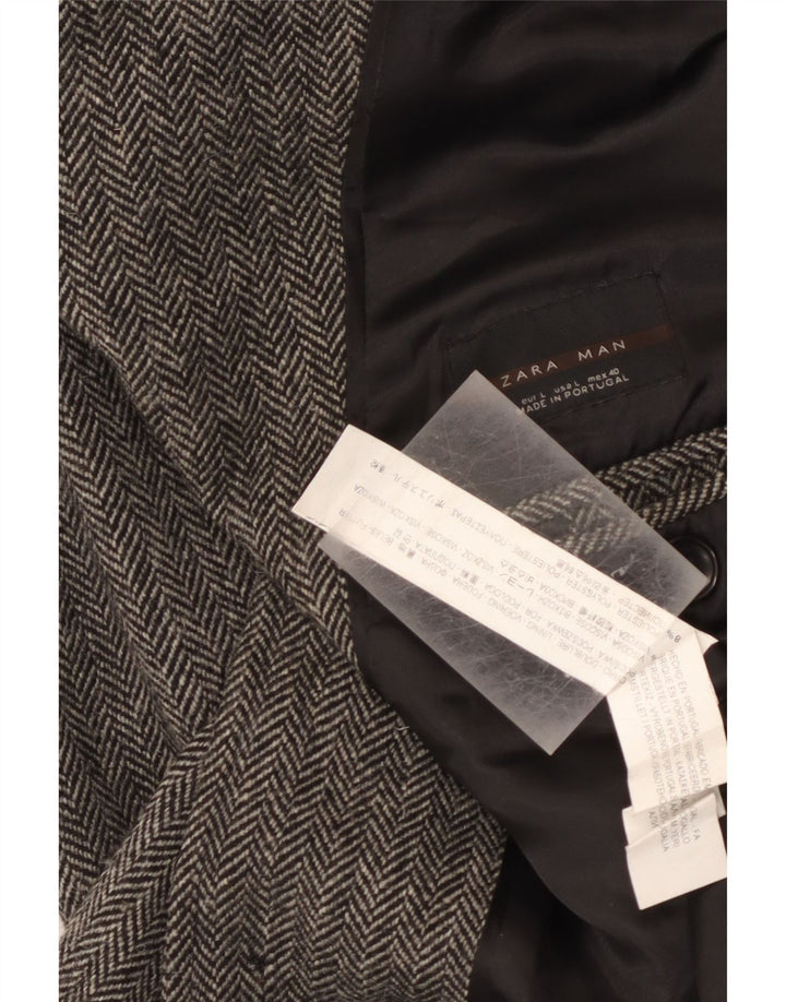 Zara Herre Longline Classic Fit Overfrakke UK 40 Large Grey Herringbone