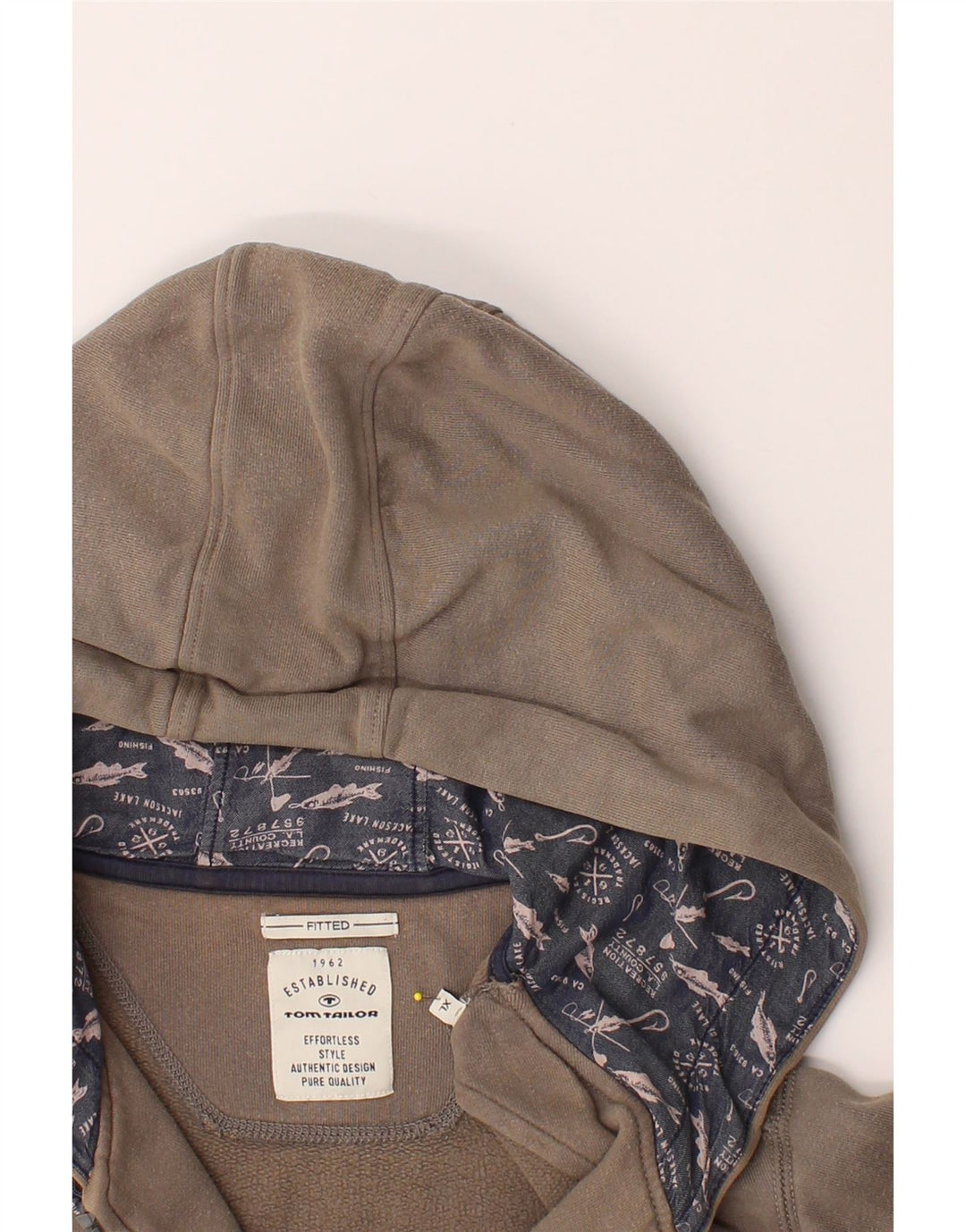 TOM TAILOR Mens Fitted Graphic Zip Hoodie Sweater XL Grey Cotton Vintage Tom Tailor and Second-Hand Tom Tailor from Messina Hembry 