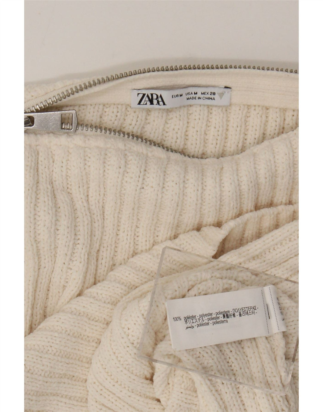 ZARA Womens Crop Boat Neck Jumper Sweater UK 12 Medium Off White Polyester