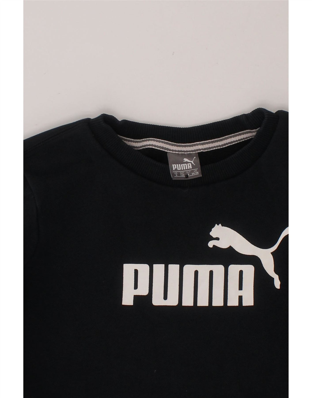 PUMA Boys Graphic Sweatshirt Jumper 7-8 Years Small Navy Blue Cotton Vintage Puma and Second-Hand Puma from Messina Hembry 
