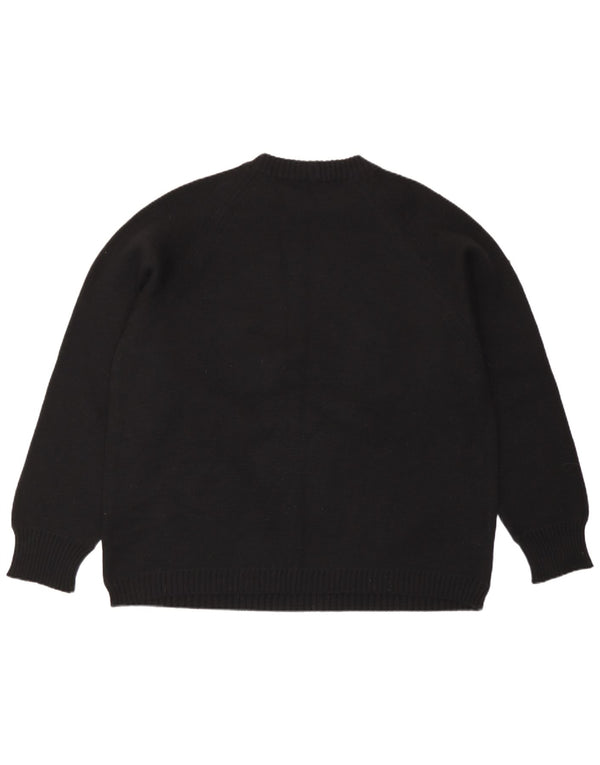 Vintage Dame Crew Neck Jumper Sweater UK 14 Stor Sort Geometrisk