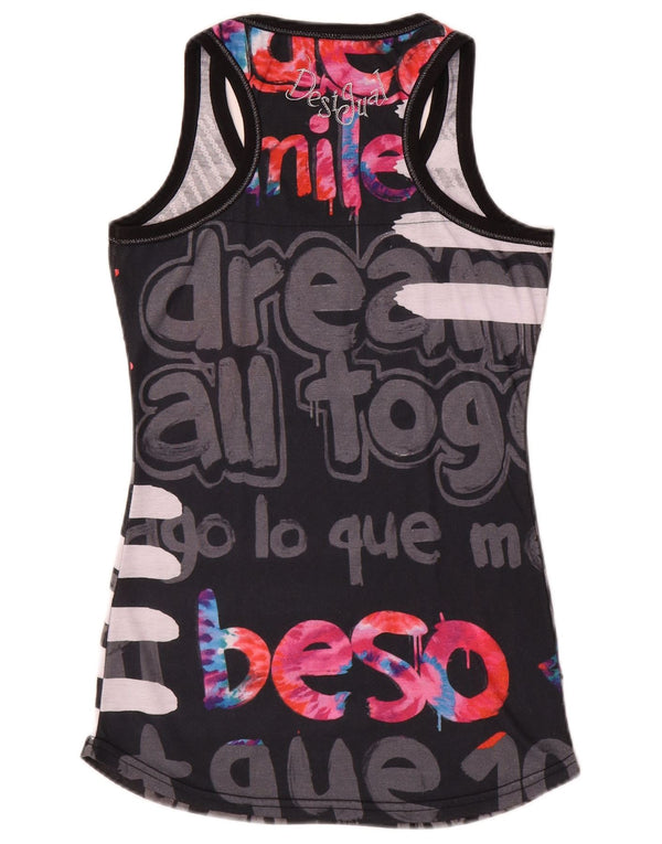 Desigual Kvinders Grafisk Vest Top UK 6 XS Sort Stribet