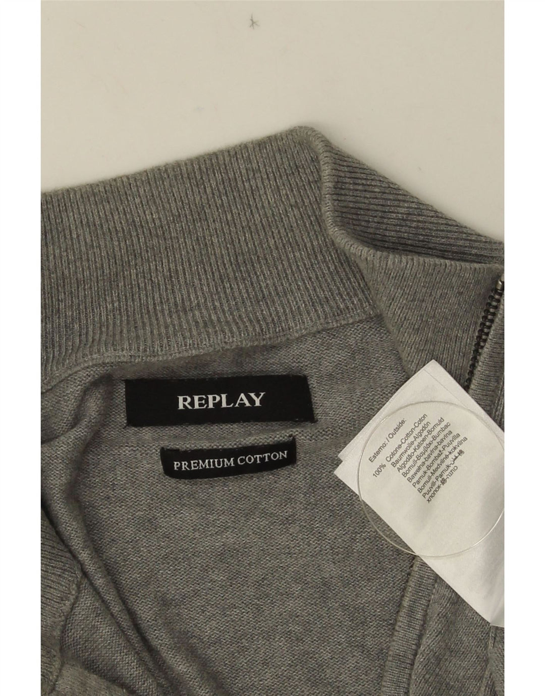 Replay Herre Zip Neck Jumper Sweater Stor Grå Bomuld