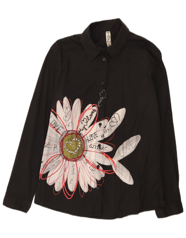 Desigual grafisk skjorte til kvinder UK 18 XL sort blomstret bomuld