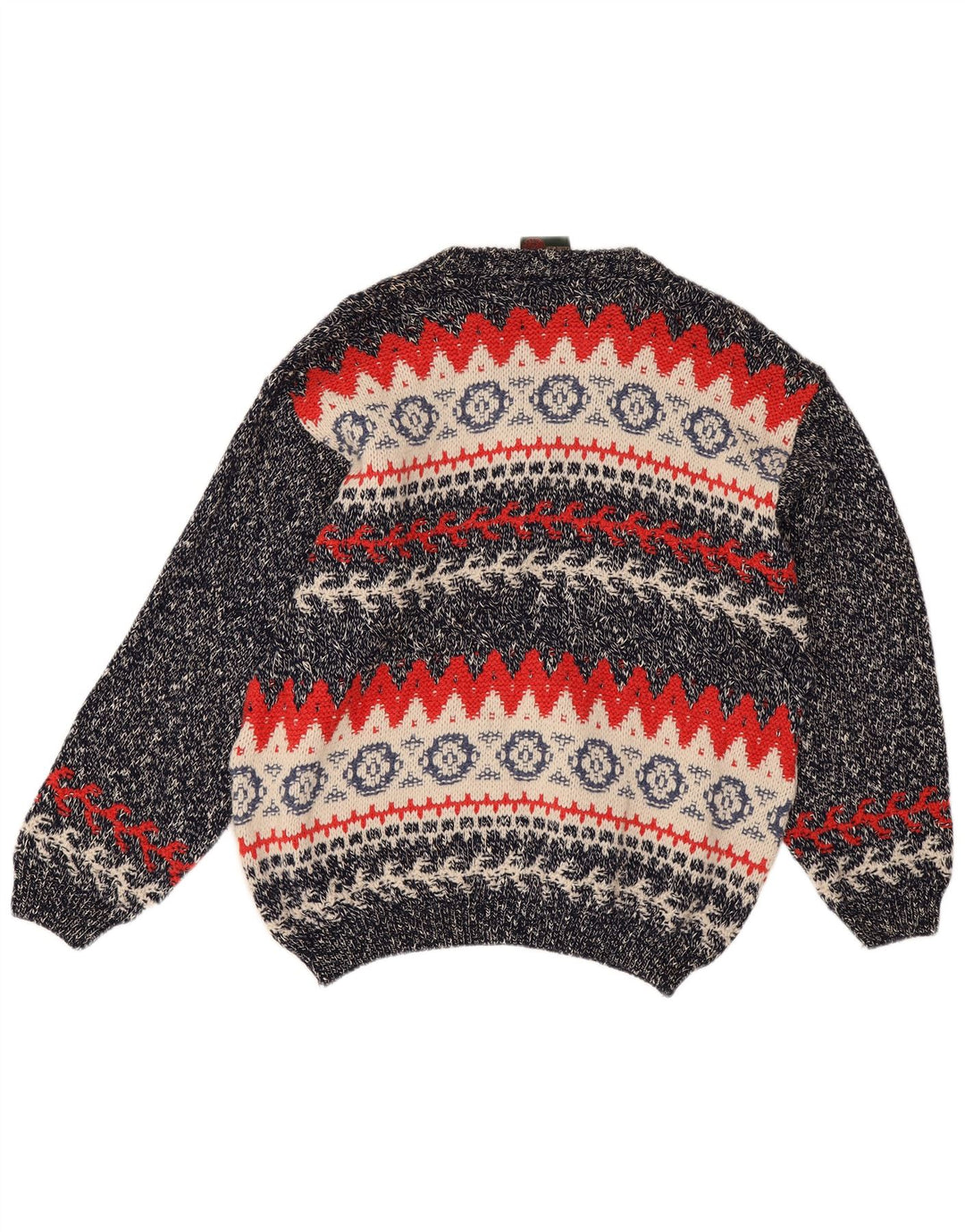 Vintage Herre V-hals sweater Large Navy Blue Fair Isle