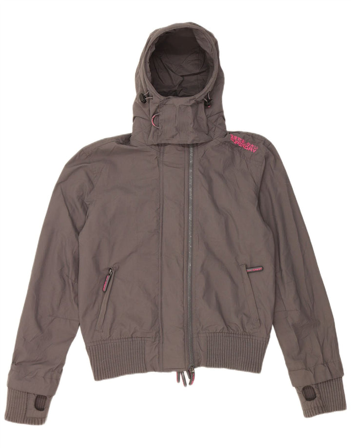 Superdry Regnjakke med hætte til kvinder UK 16 Stor grå nylon