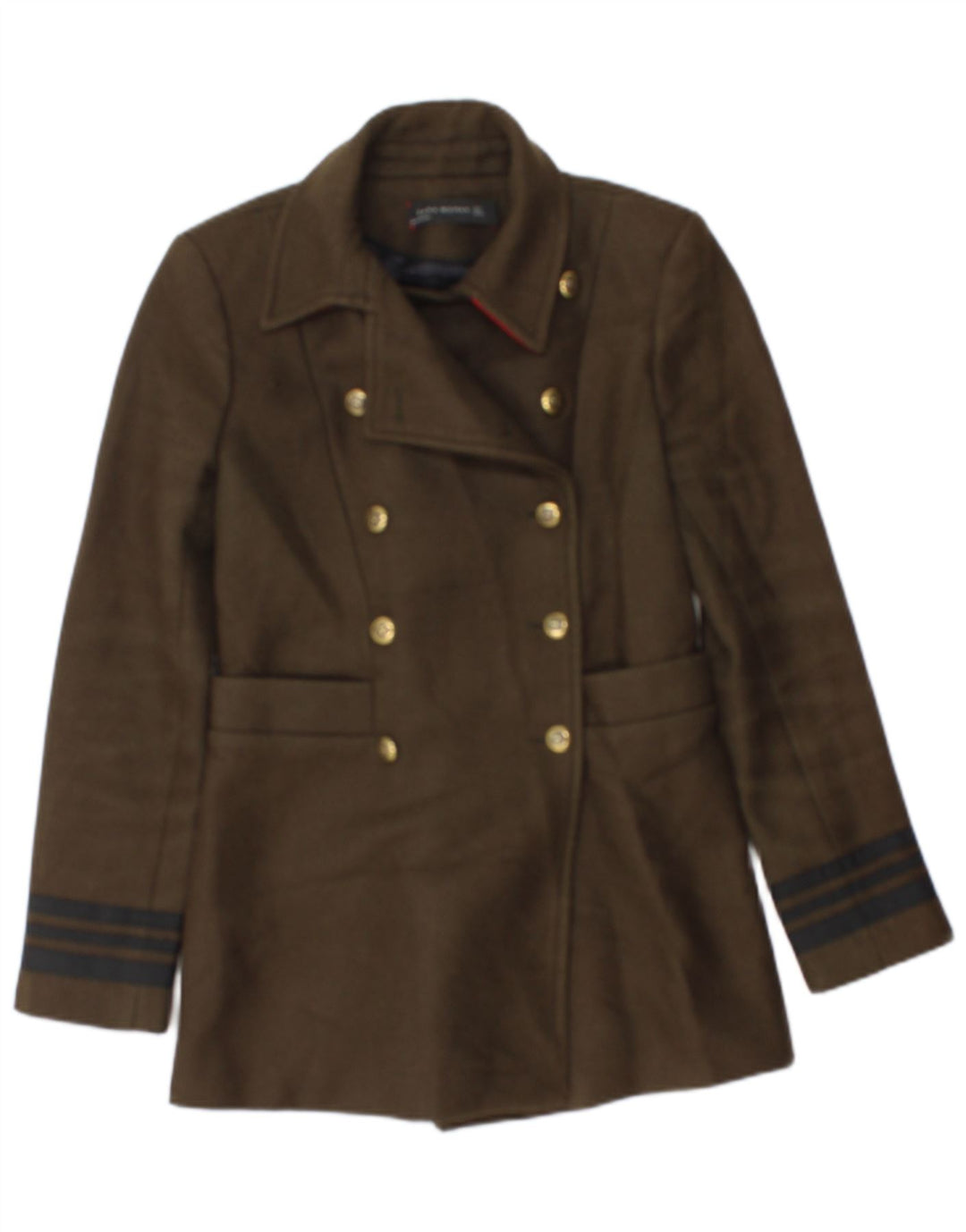 Zara Dame Dobbeltradet Blazer Jacket UK 10 Small Khaki Striped