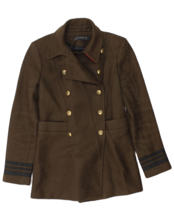 Zara Dame Dobbeltradet Blazer Jacket UK 10 Small Khaki Striped