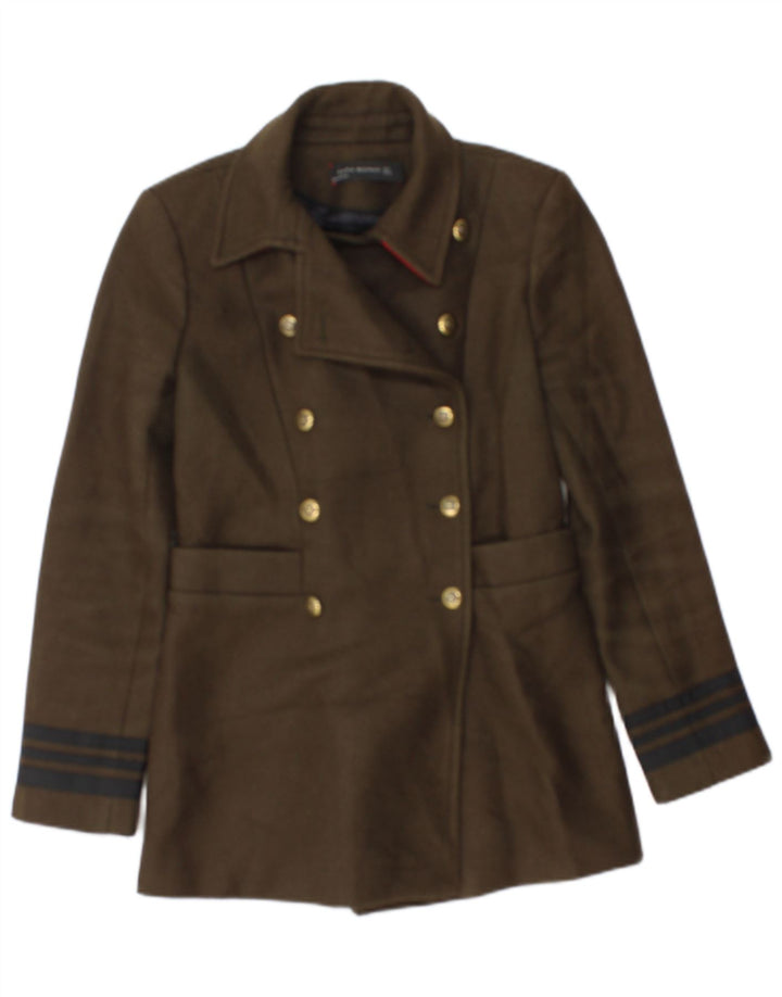 Zara Dame Dobbeltradet Blazer Jacket UK 10 Small Khaki Striped