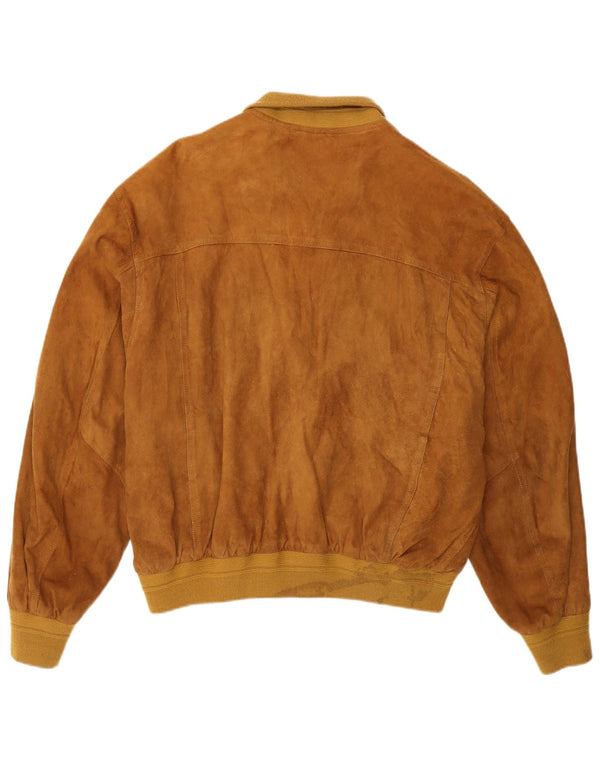 Vintage Mens Suede Bomber Jacket IT 50 Large Brown Leather