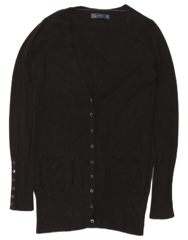 ZARA Dame Longline Cardigan Sweater UK 14 Medium Black Rayon