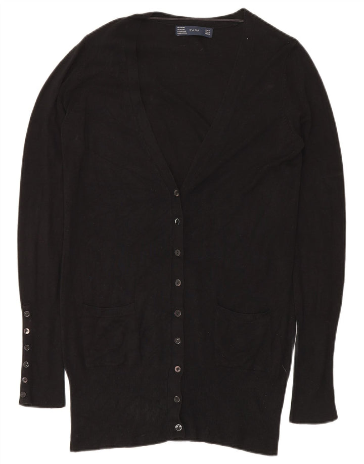 ZARA Dame Longline Cardigan Sweater UK 14 Medium Black Rayon