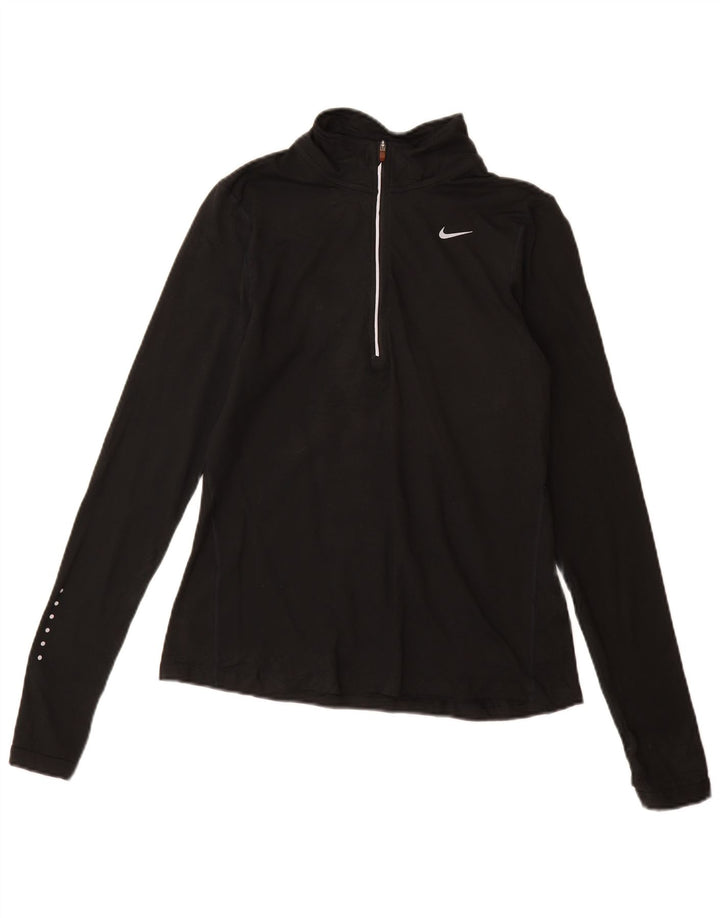 Nike Dame Dri Fit Pullover med lynlås-hals Træningsdragt Top UK 10 Lille Sort