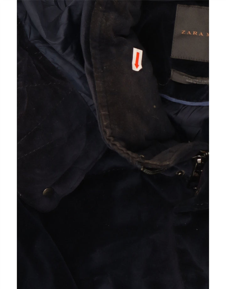 Zara Herre hættepolstret jakke UK 40 Large Navy Blue Polyester