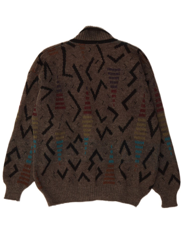 Giramondo Mens Double Breasted Cardigan Sweater IT 48 Medium Grey Geometric