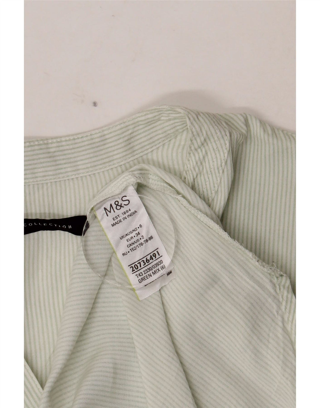 Marks & Spencer Dame Pullover Shirt UK 6 XS Grøn Nålestribet Viscose
