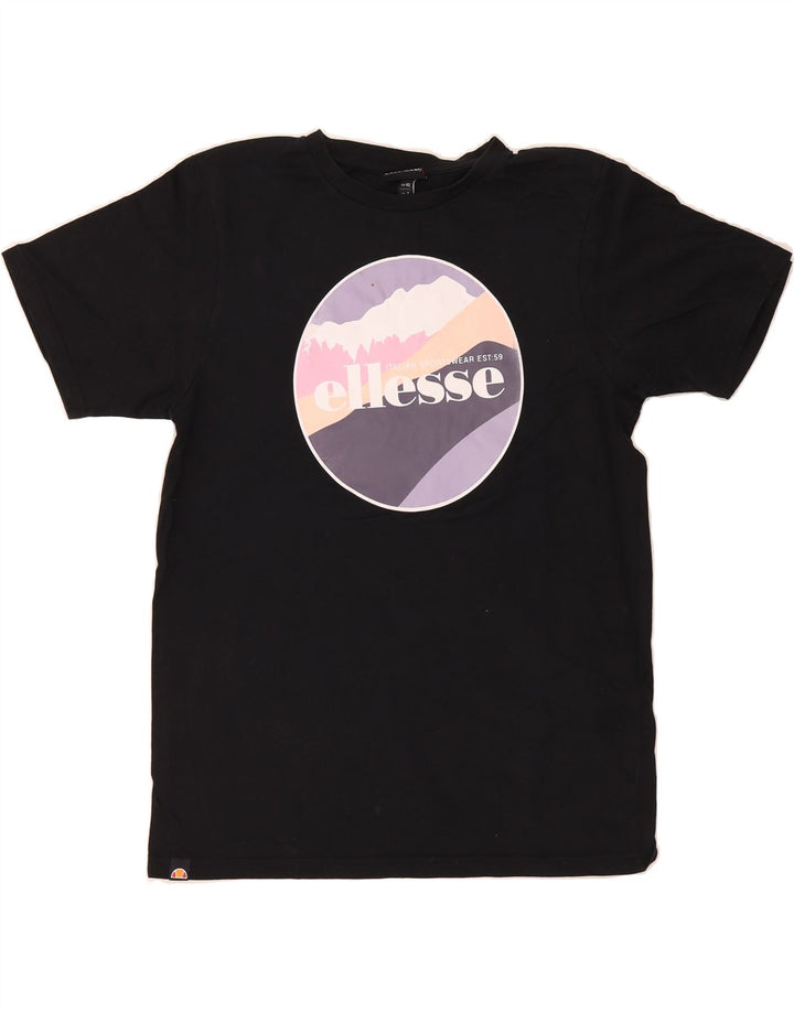 ELLESSE Womens Graphic T-Shirt Top UK 12 Medium Black Cotton Vintage Ellesse and Second-Hand Ellesse from Messina Hembry 