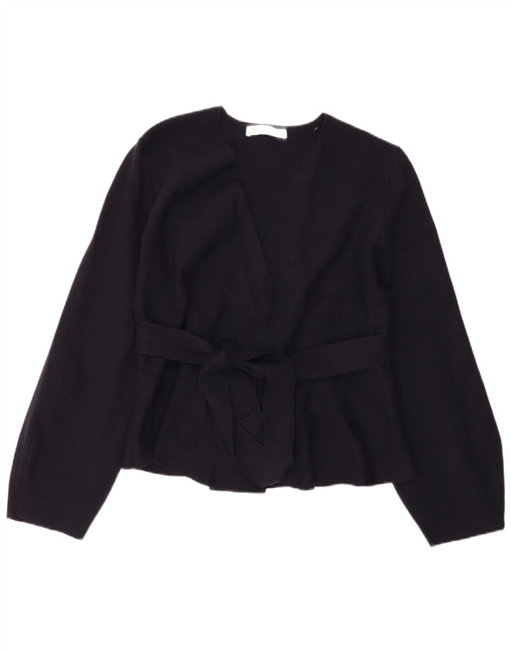 Zara Dame Cardigan Sweater UK 10 Small Navy Blue Polyamide