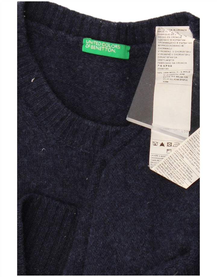 BENETTON Dame sweater med rund hals DK 16 Stor marineblå uld