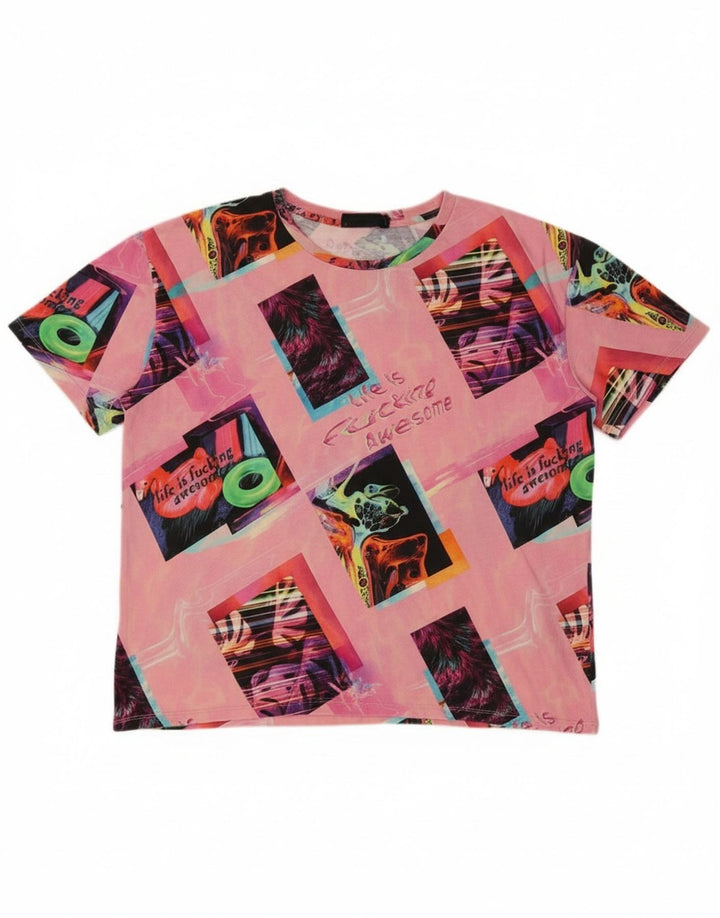 Desigual Dame Oversized grafisk T-shirt Top UK 10 Small Pink