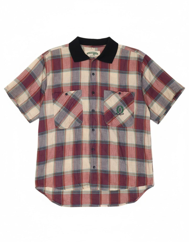 Vintage kortærmet herreskjorte Stor flerfarvet ternet bomuld