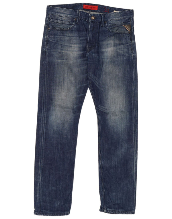 Replay Herre Straight Jeans W36 L32 Blå Bomuld