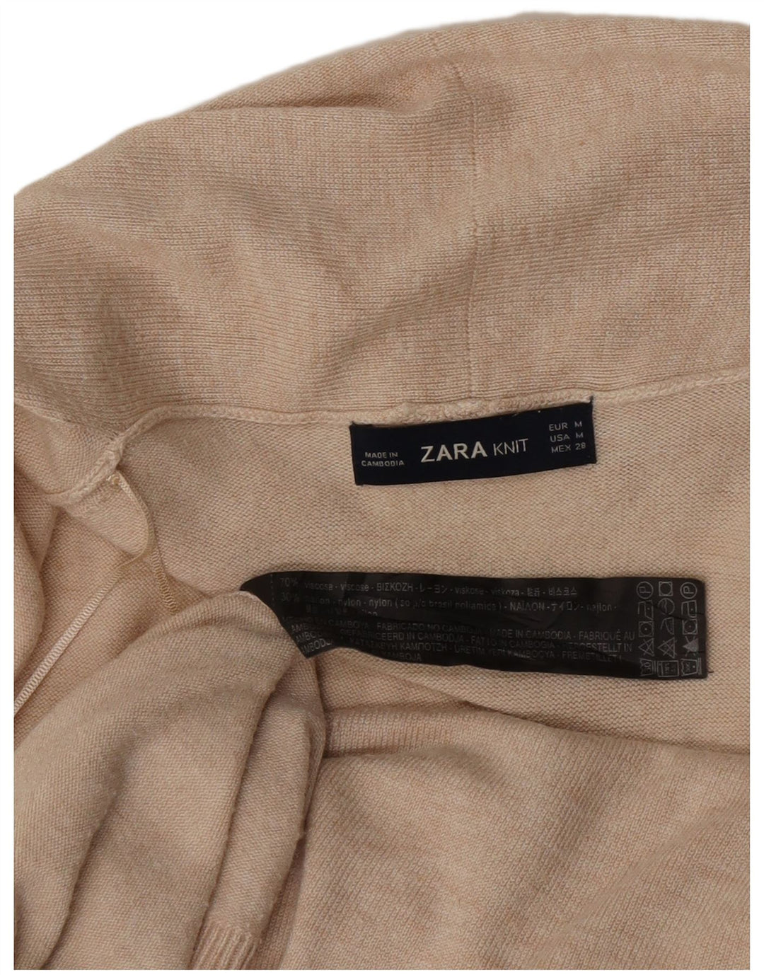 Zara Womens Longline Cardigan Sweater UK 12 Medium Beige Viscose