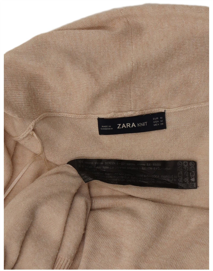 Zara Womens Longline Cardigan Sweater UK 12 Medium Beige Viscose