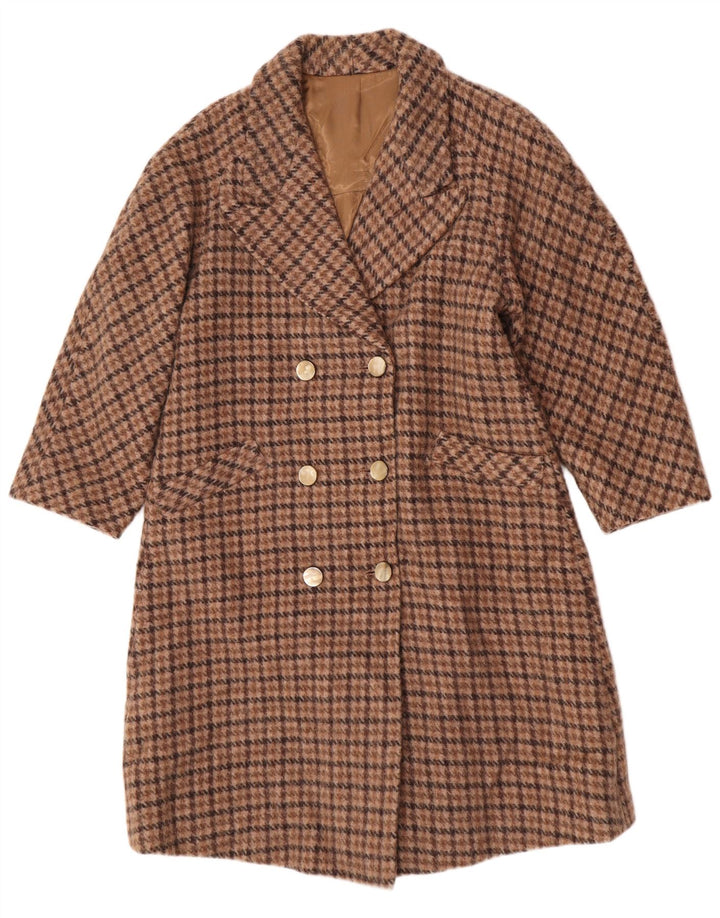Vintage dobbeltradet frakke til kvinder UK 12 Medium Brown Houndstooth