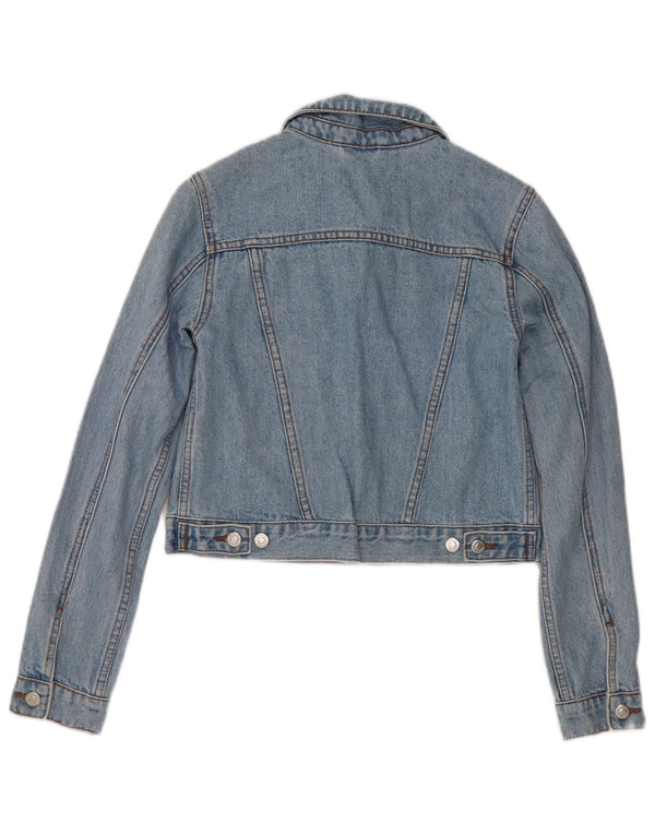 Topshop Dame Crop Denim Jacket UK 4 XS Blue Cotton
