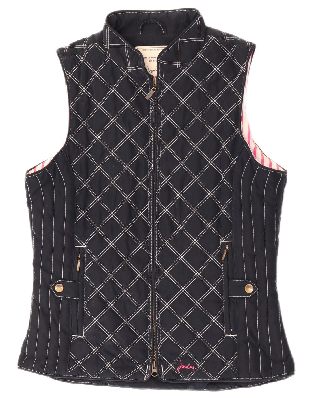 Joules Womens Polstret Gilet UK 10 Small Navy Blue Argyle/Diamond Polyester