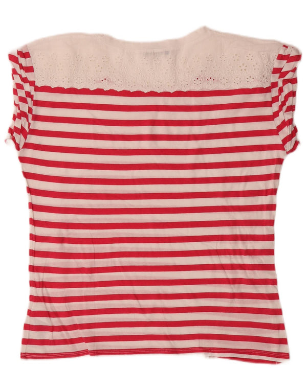 Liu Jo Dame T-Shirt Top UK 14 Medium Pink Stribet Bomuld