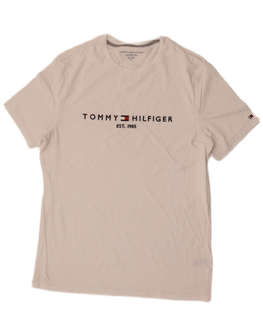 Tommy Hilfiger Herre Regular Fit T-shirt Top Medium Hvid Bomuld