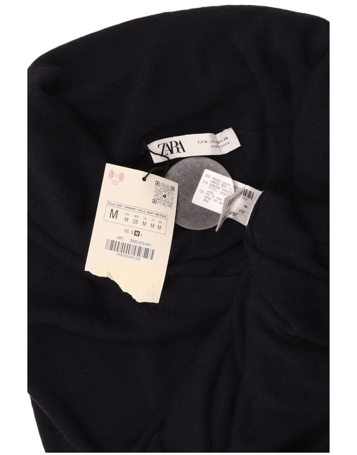 ZARA Womens Crop Bluse Top UK 12 Medium Black Viscose