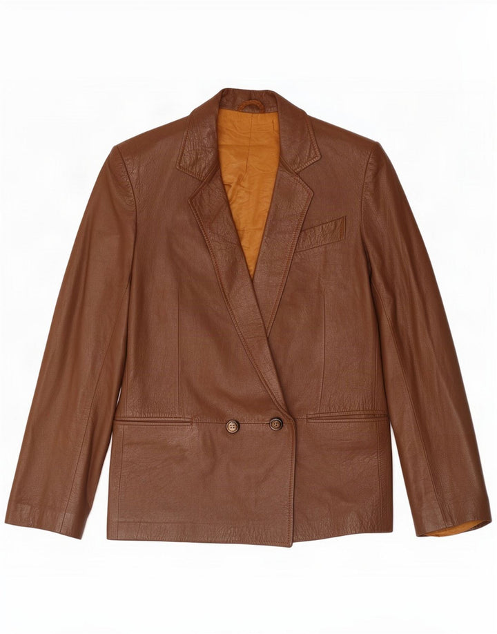 Vintage Dame Dobbeltradet Læder Blazer Jakke UK 14 Medium Brun