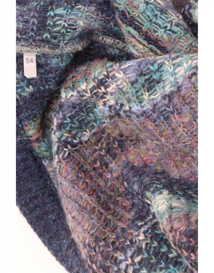 Vintage herre cardigan sweater IT 54 XL marineblå geometrisk uld