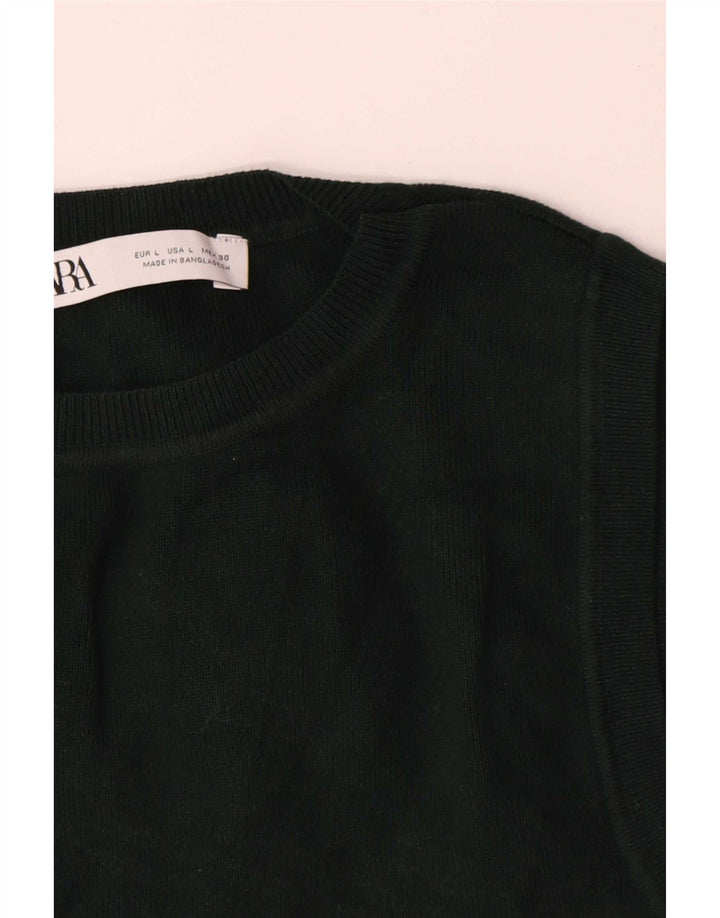 Zara Womens Crop Vest Top UK 14 Large Black