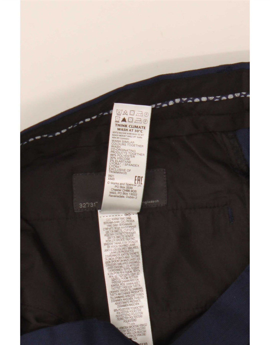 Marks & Spencer Straight Suit Bukser til mænd W32 L31 Marineblå polyester