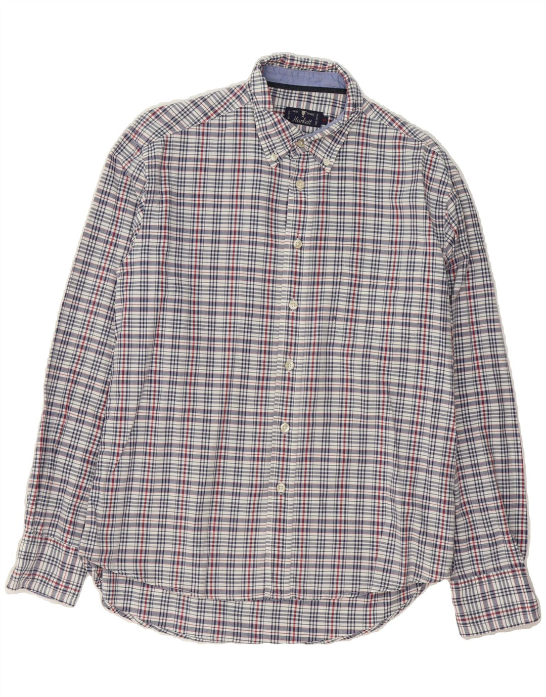 VINTAGE Mens Shirt Medium Navy Blue Check Cotton Vintage Vintage and Second-Hand Vintage from Messina Hembry 