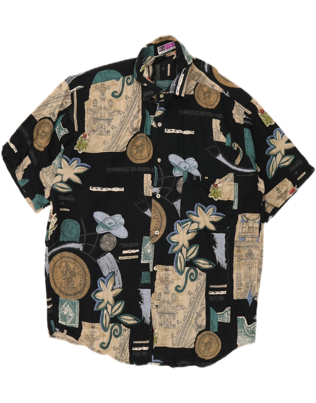 BIG MATCH Kortærmet skjorte til mænd Medium Marineblå Patchwork Viscose