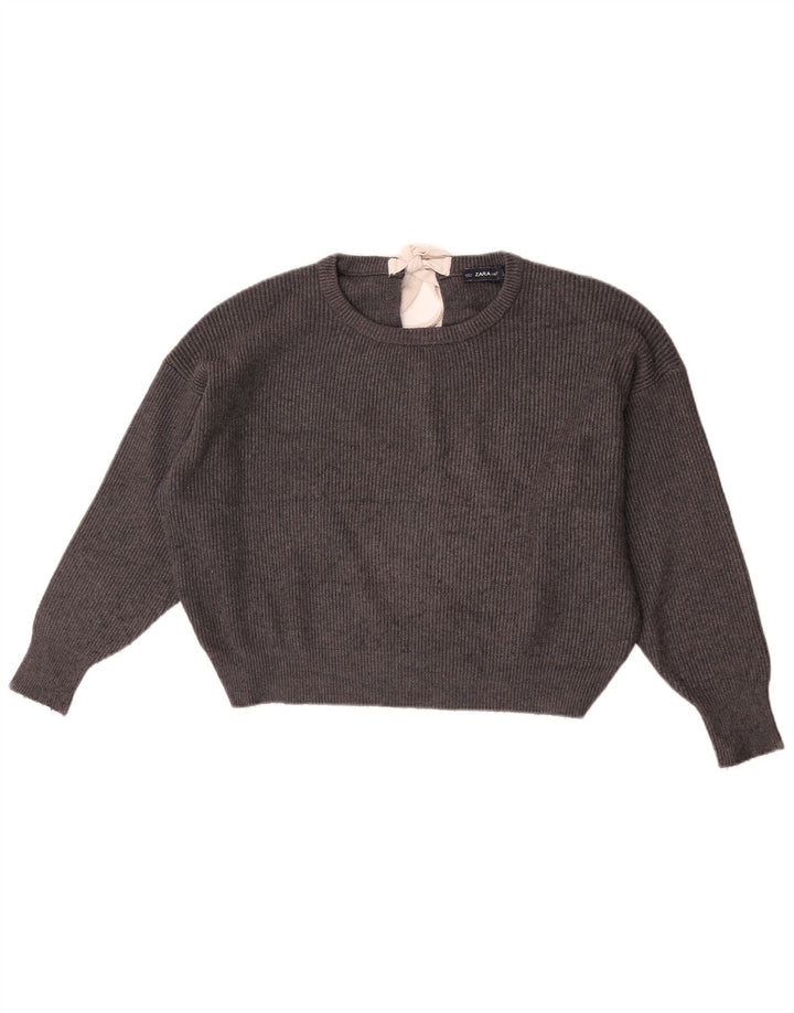Zara Womens Crop Oversized Boat Neck Jumper Sweater UK 10 Small Grey