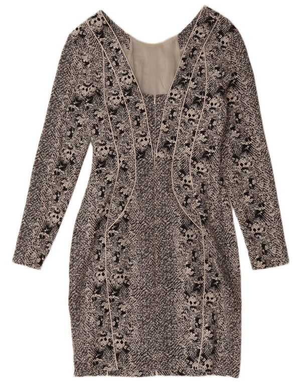 Reiss Dame Langærmet Bodycon Kjole UK 12 Medium Grey Animal Print