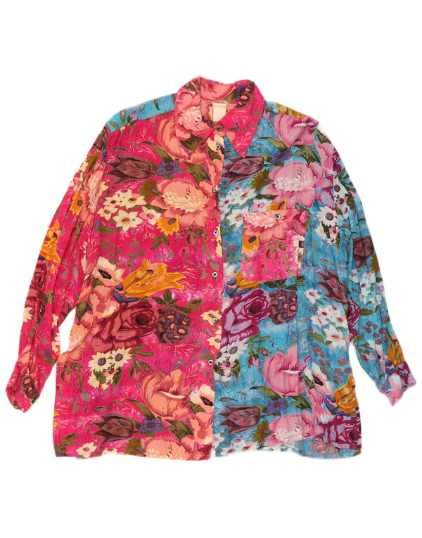 Vintage dameskjorte bluse UK 18 XL flerfarvet blomsterviscose