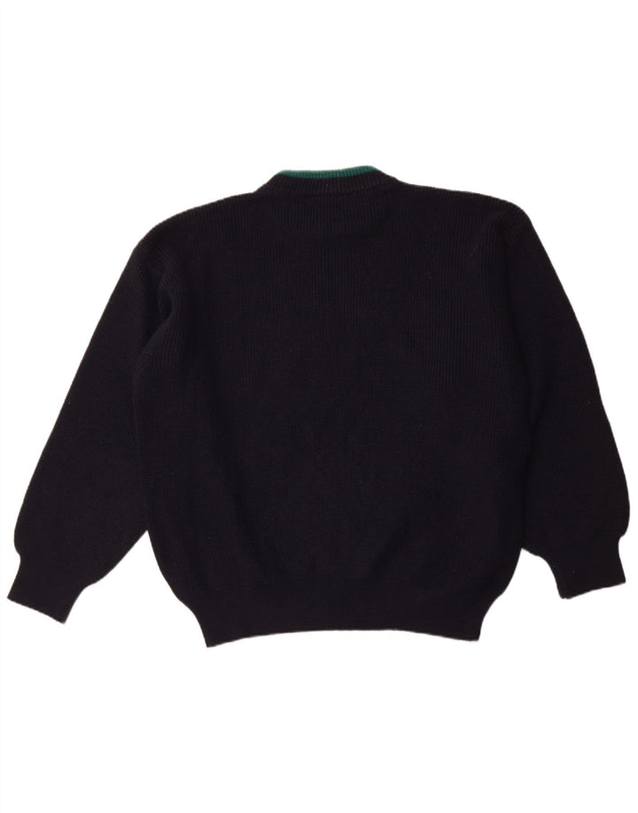 VINTAGE Herre Boat Neck Jumper Sweater XL Navy Blue Colourblock Uld